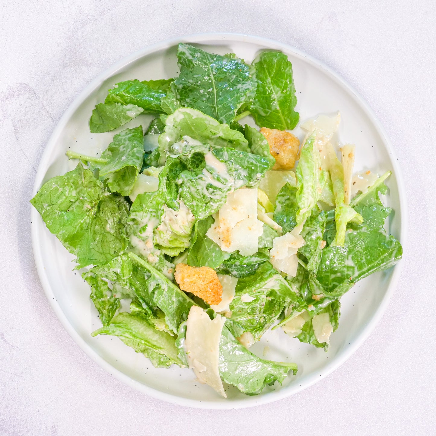 Kale and Romaine Caesar Salad with Croutons