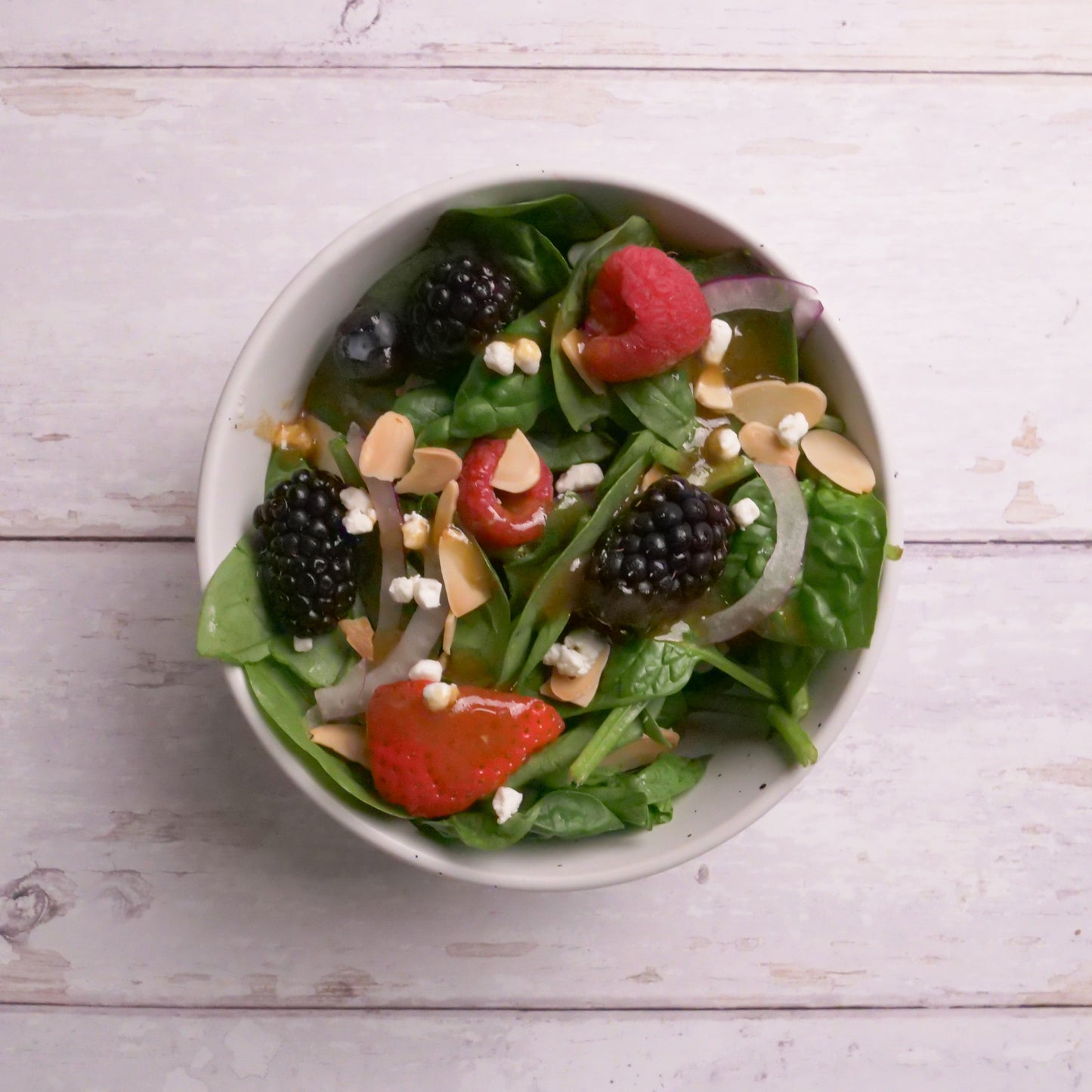Spinach, Berry, Toasted Almond, & Goat Cheese Salad