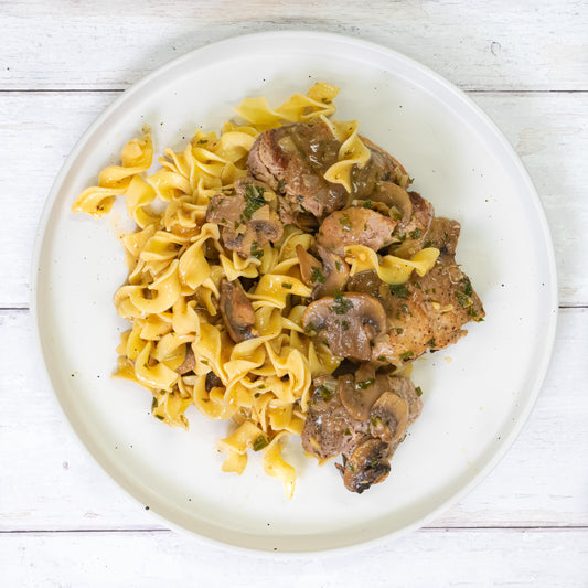 Chicken Marsala over Egg Noodles