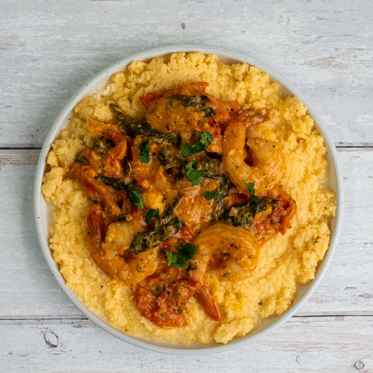 Tuscan Shrimp over Polenta